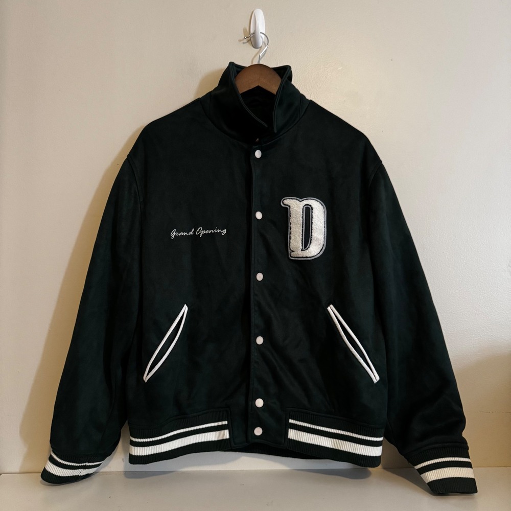 Zara Men's XL Dark Green Faux Suede Varsity Jacket State Park Streetwear Fall